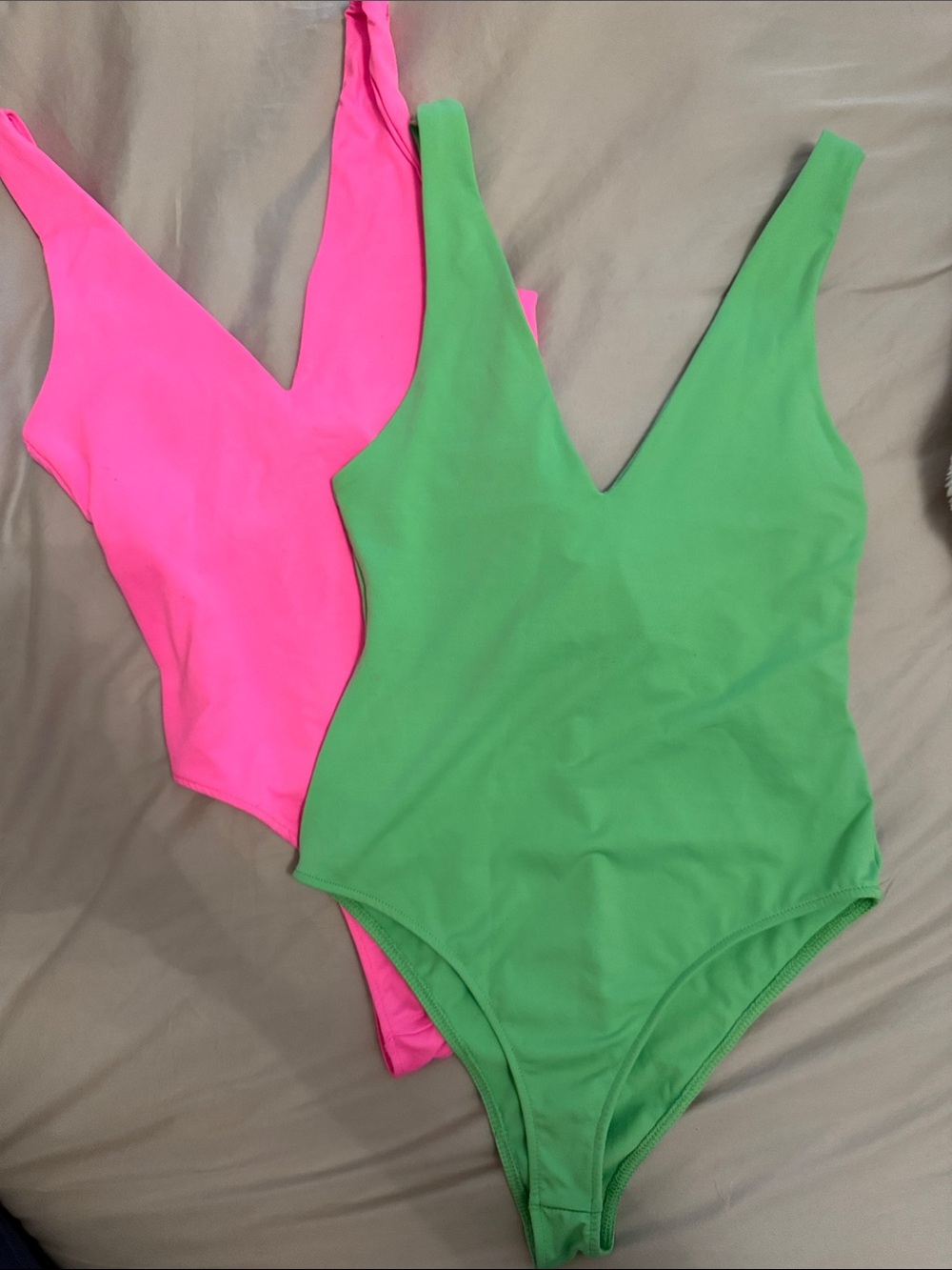 Zara Neon Pink and Bright Green V-Neck Bodysuits